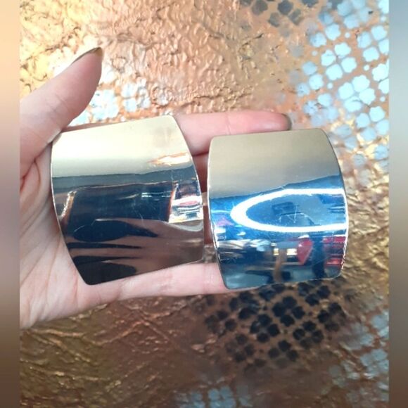 Zara Silvertone Oversized Geometric Statement Earrings - Picture 1 of 15